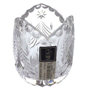 MIKASA Glass Cut Crystal Christmas Tree Candle Votive Holder Germany 4 inches